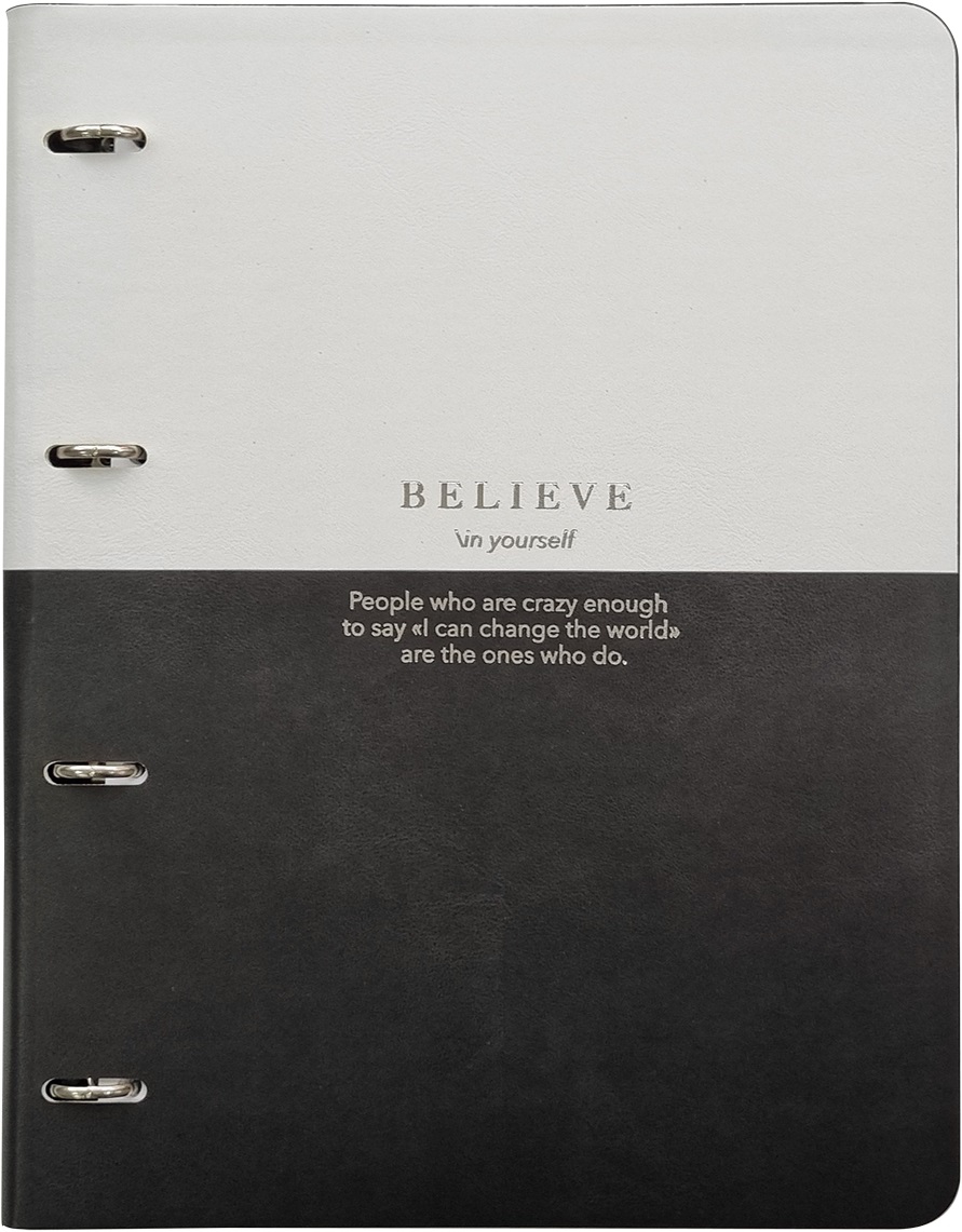 Тетрадь на кольцах "Believe айвори", A4, 120 листов, клетка,  черный/белый