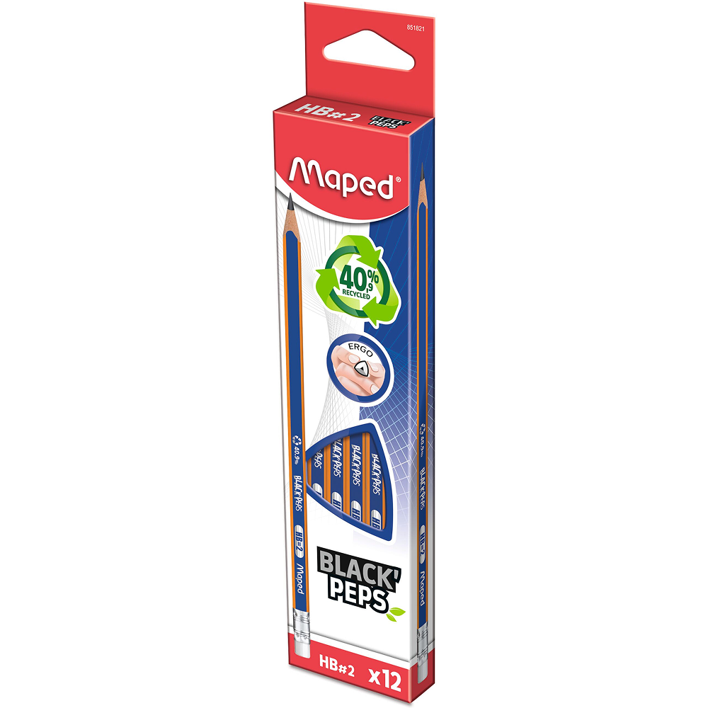 Карандаш простой "Black Peps" HB, с ластиком, синий, оранжевый