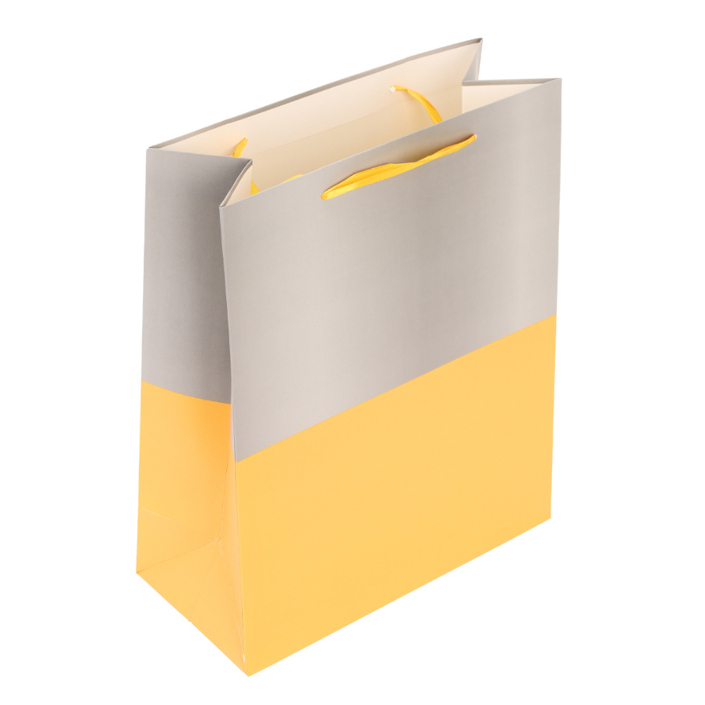Пакет бумажный подарочный "Two color", 26х32х12 см, серый, желтый