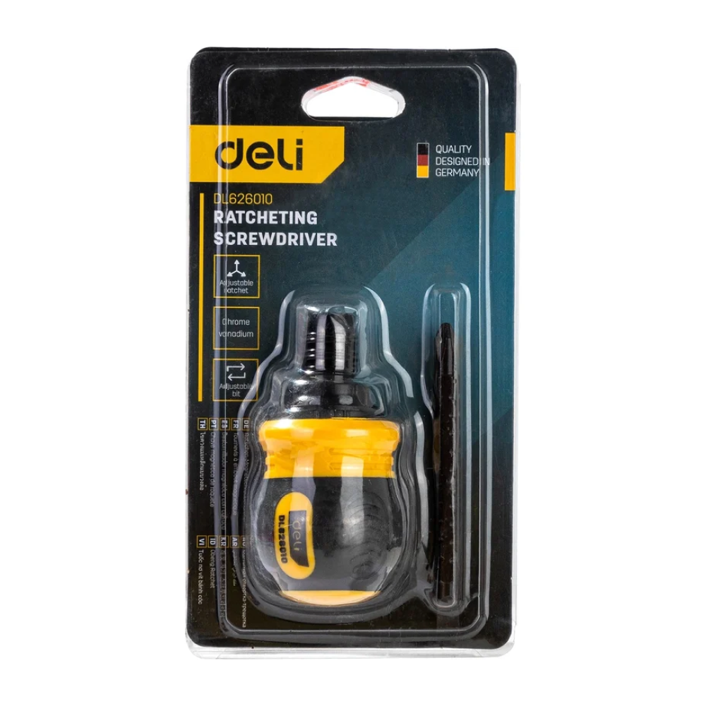 Двухсторонняя отвертка Deli YS EDL626010, с трещоткой, PH2+SL6 - 14