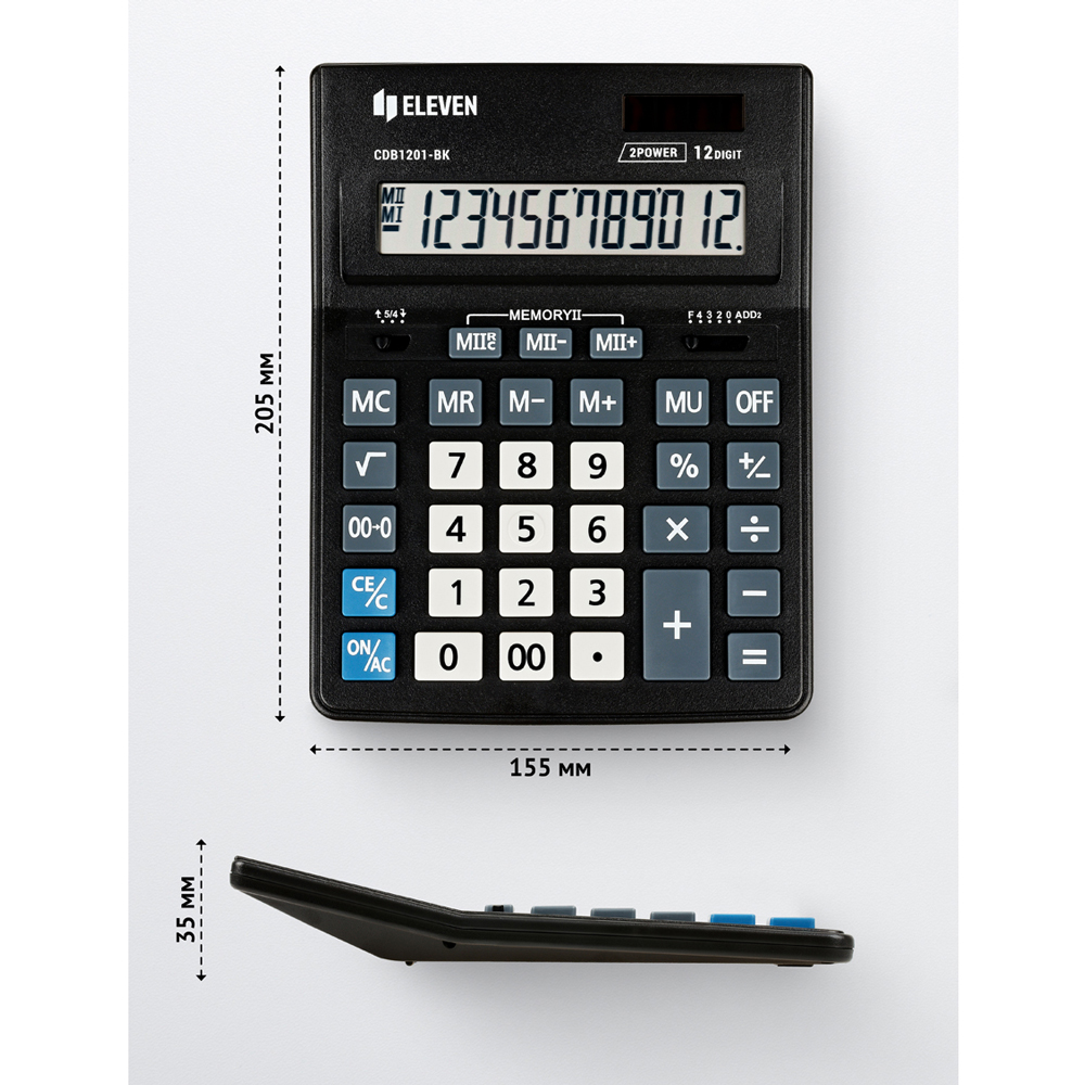 Калькулятор настольный Eleven "CDB1201-BK", 12-разрядный, черный - 4