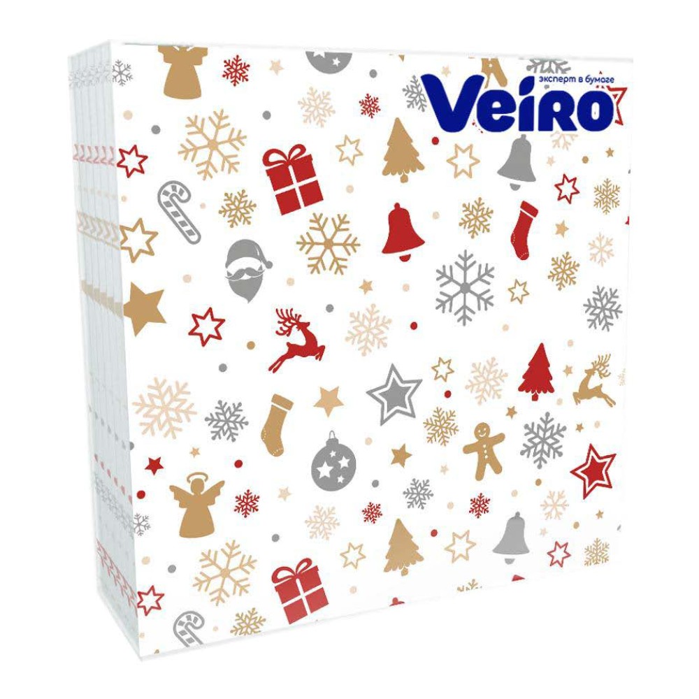 Салфетки бумажные Veiro, 33х33 см, с рисунком Новогодние игрушки, 20 шт
