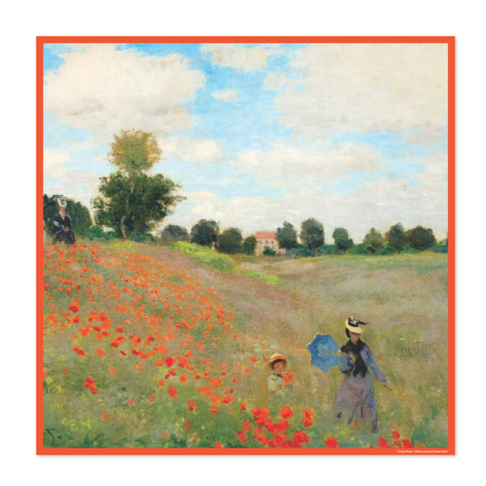 Платок "Маки", Клод Моне, 90х90 см, искусственный шелк, разноцветный