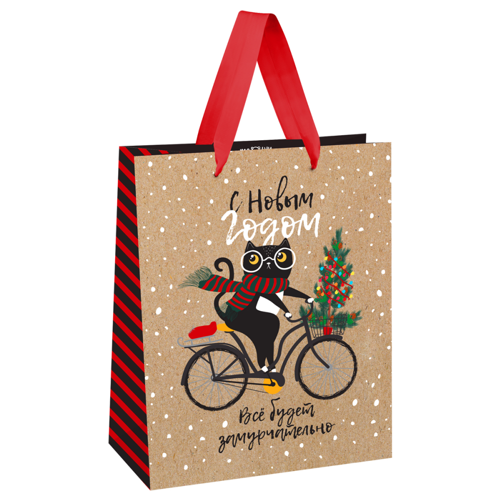 Пакет бумажный подарочный "Cat's congrats", 18х23х10 см, крафт