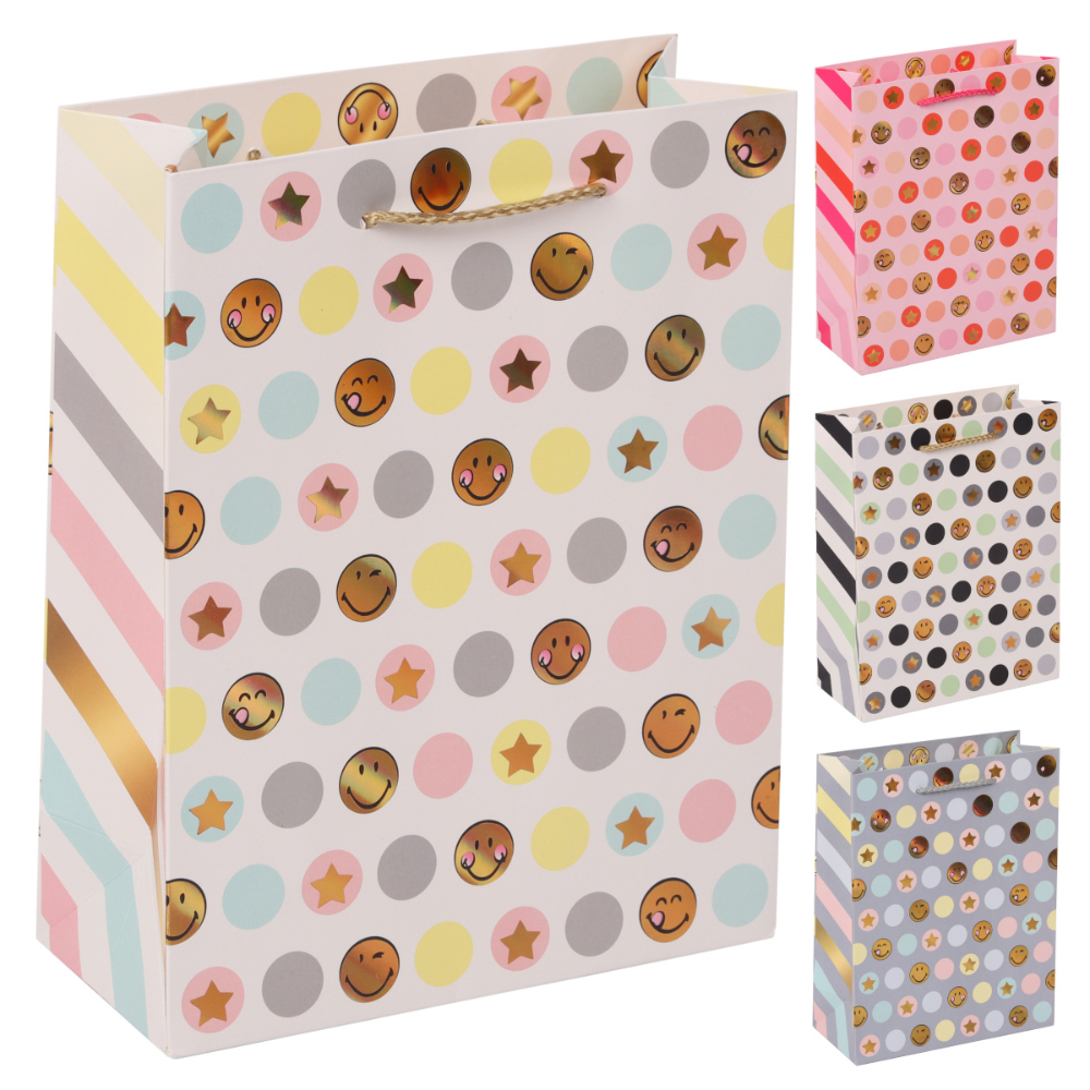 Пакет бумажный подарочный "Смайлик", 18x23x8 см, ассорти