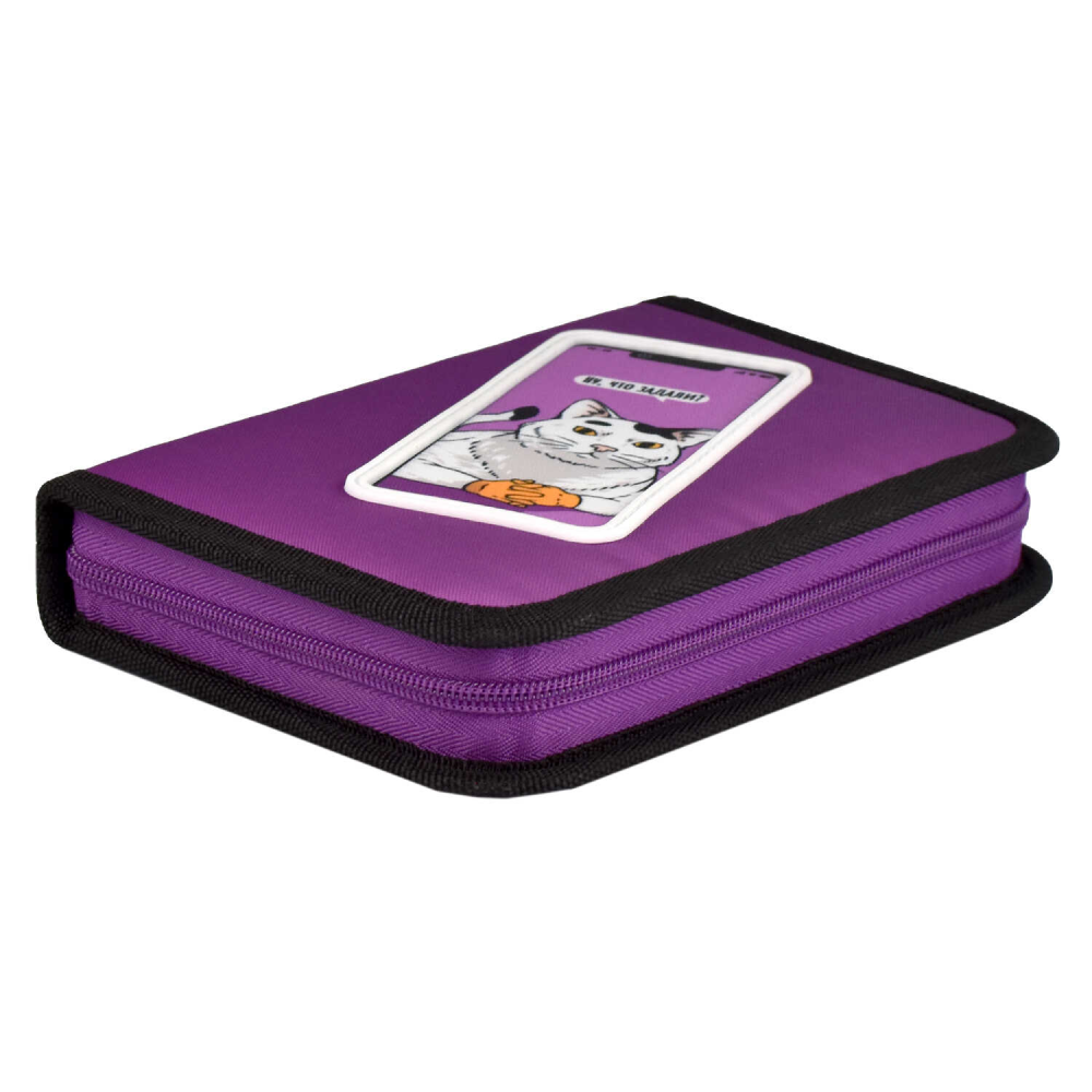 Пенал "Кот" 1 отделение, фиолетовый - 3