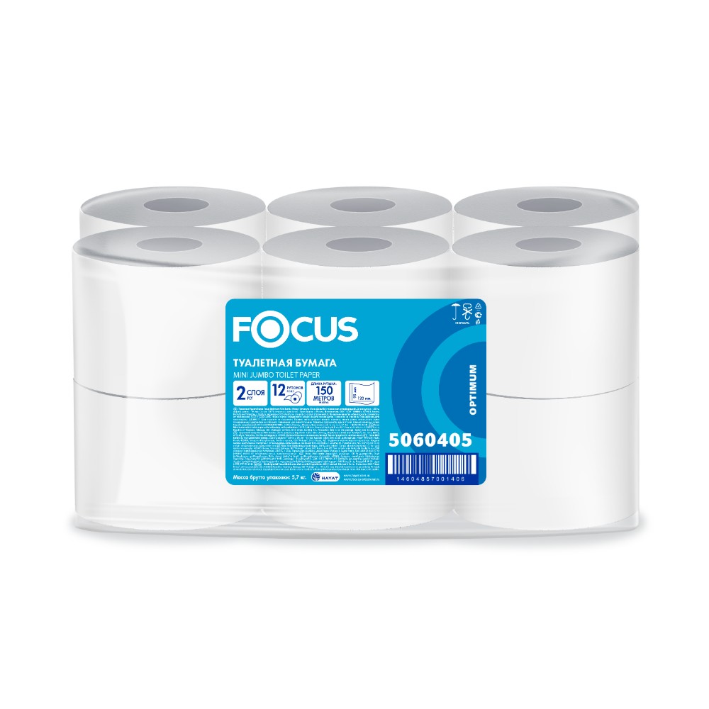 Бумага туалетная Focus Optimum, 150 метров, 2 слоя, 100% целлюлоза