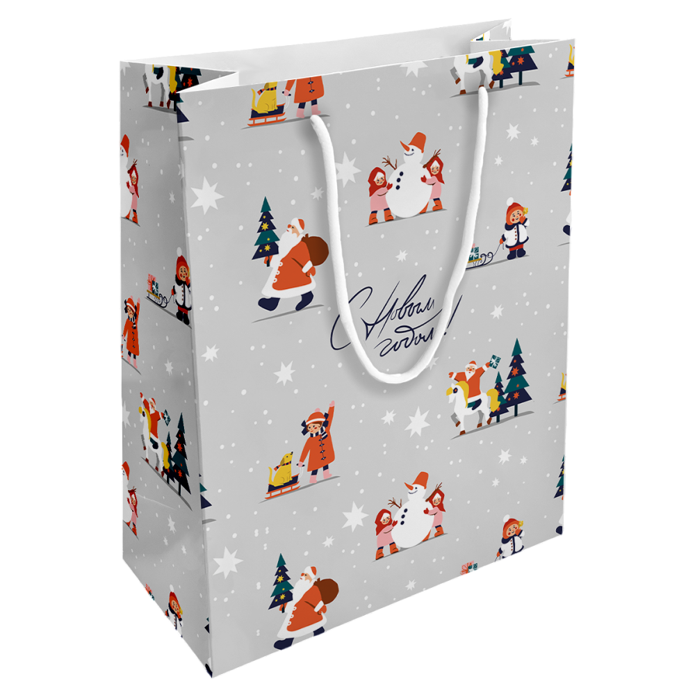 Пакет бумажный подарочный "Childhood", 25х32х12 см, серый