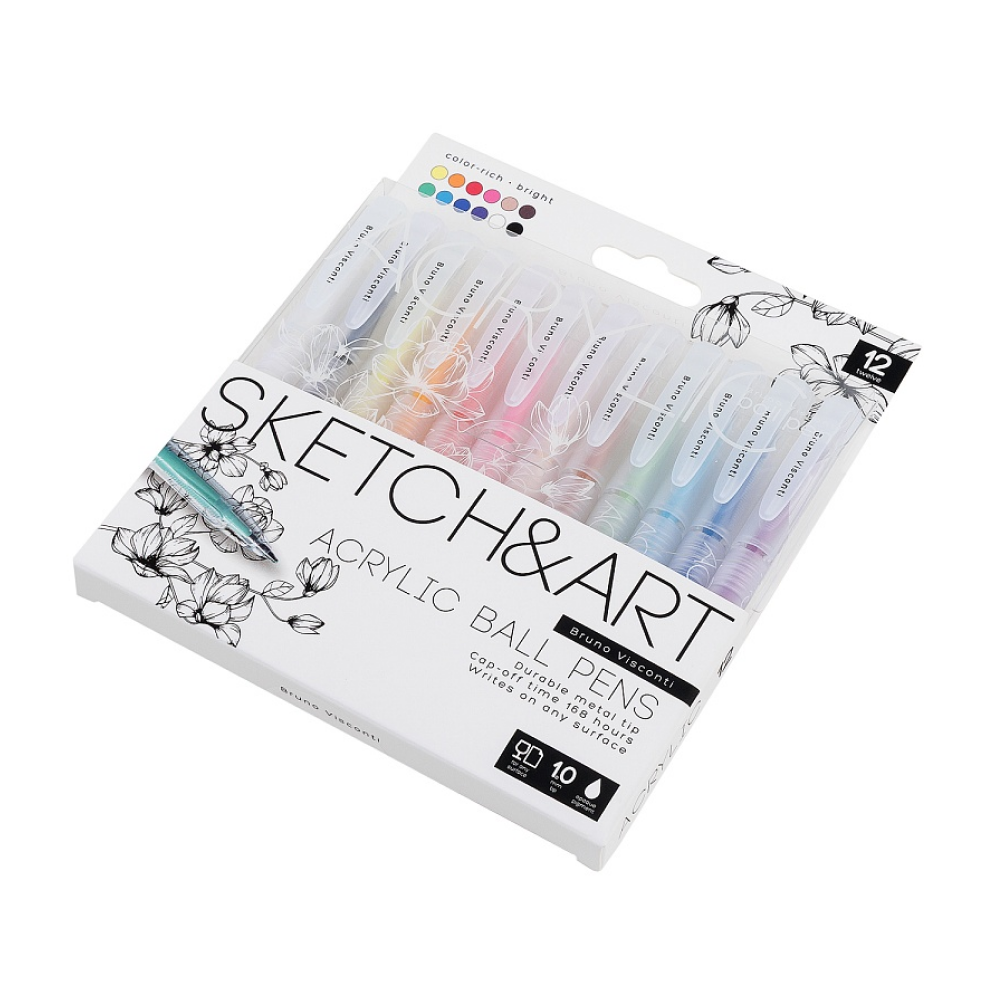 Набор ручек акриловых "Sketch&Art", 1 мм, 12 шт, ассорти