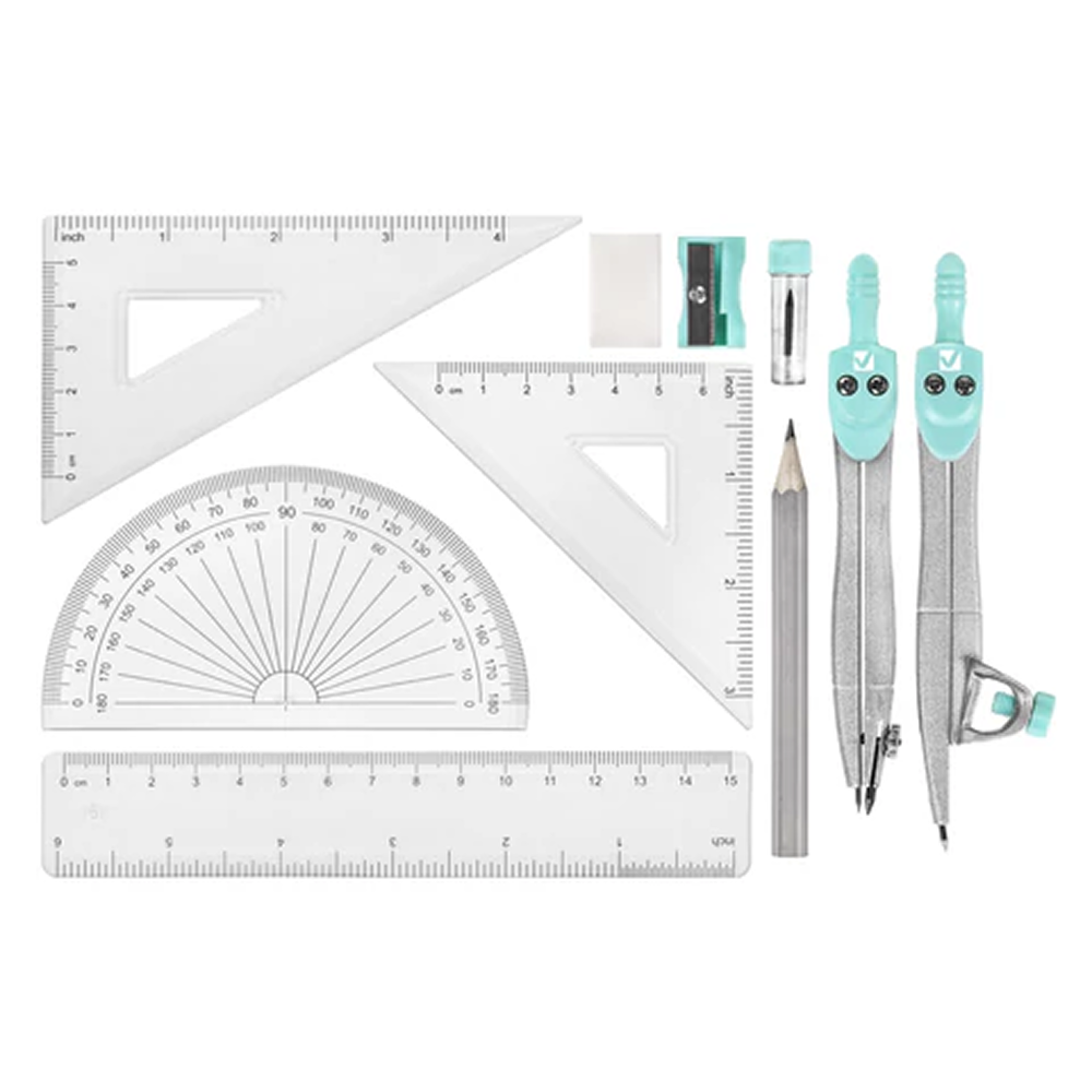 Готовальня "School Kit", 11 предметов, футляр, мятный