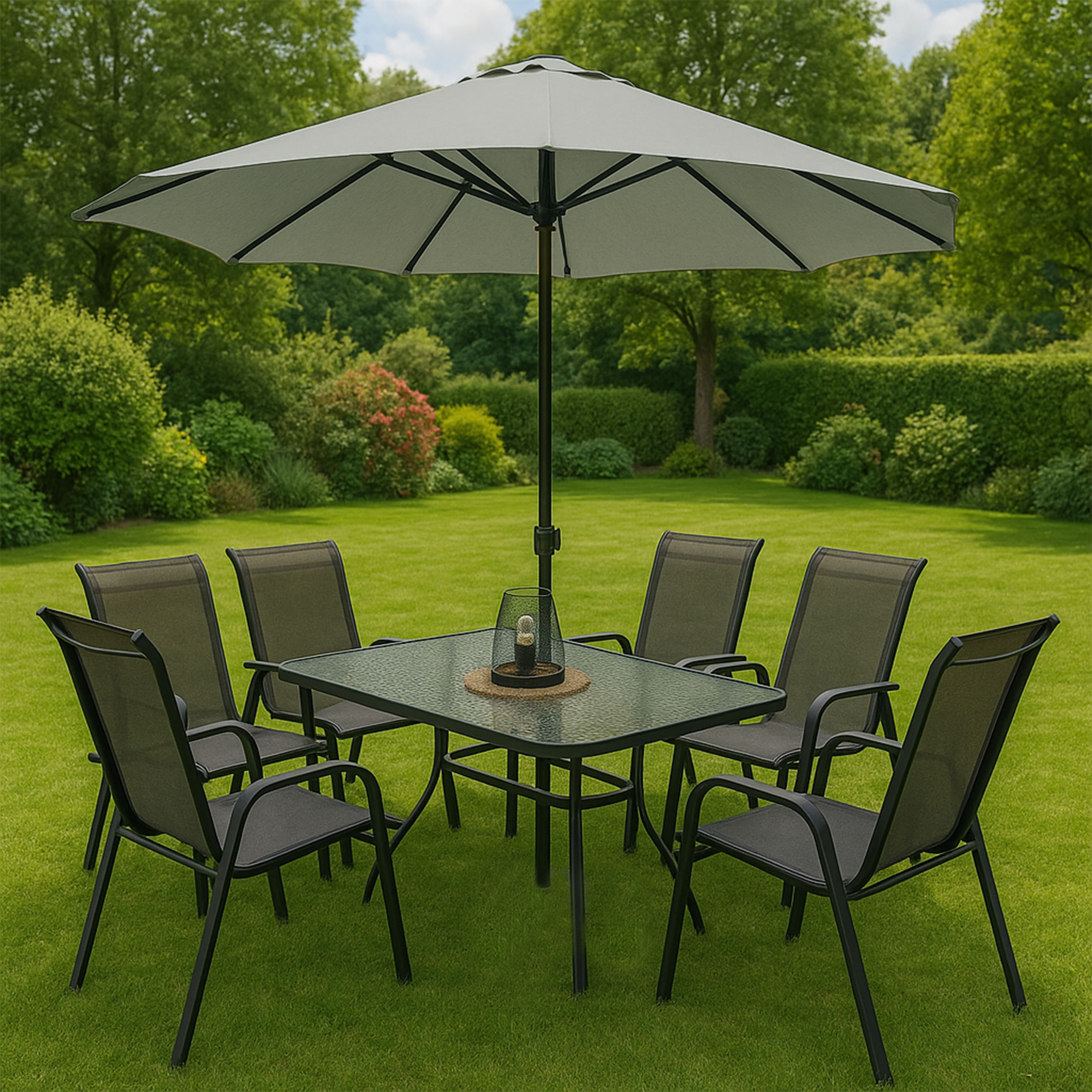 Комплект мебели садовой AksHome SUNBEAM (стол 1 шт, 6 кресел, зонт 1 шт), серый, черный - 9