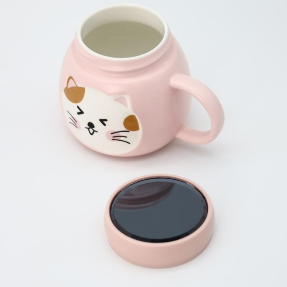 Кружка "Emotions of a cat" с крышкой, керамика, 420 мл, розовый - 4