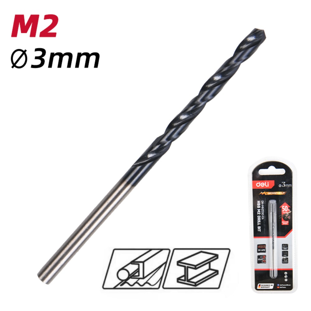 Сверло по металлу Deli RS EDH-MHZ030-E4, 3.0 мм, DIN 338, HSS-TiN