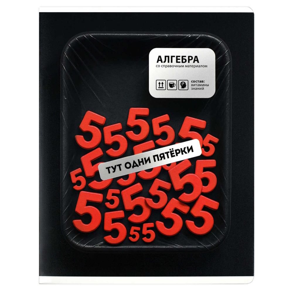 Тетрадь предметная "Тут одни пятерки. Алгебра", А5, 48 листов, клетка, черный, красный