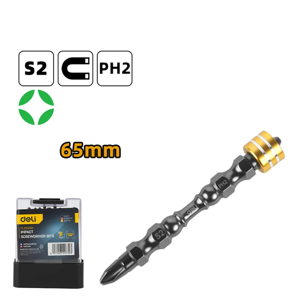 Бита Deli YS EDL255065, с ограничителем, 10 шт., PH2 x 65 мм, для ГКЛ
