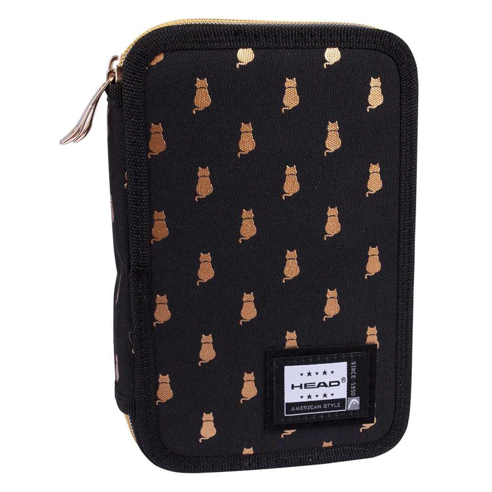 Пенал "Head golden kitty", 2 отделения, чёрный