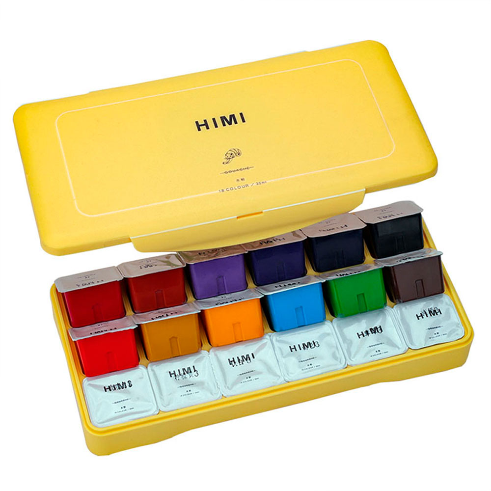 Гуашь "Himi Miya Jelly Cup", 18 цветов, 30 мл, ассорти, желтый футляр