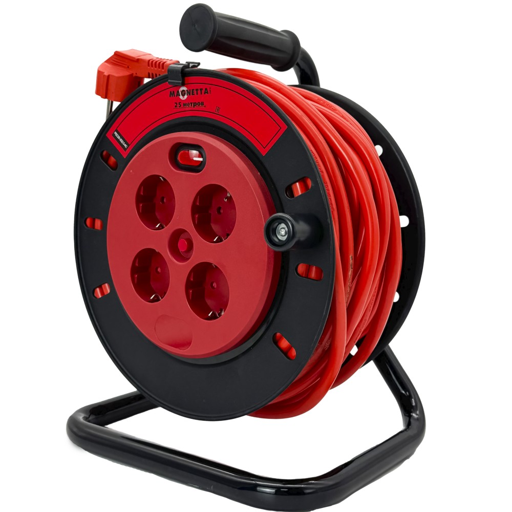 Удлинитель Magnetta PEC25-3G2.5-AC, 25 м, катушка (4 роз., 2,5 мм, 5,5 кВт, защита от перегрузки)