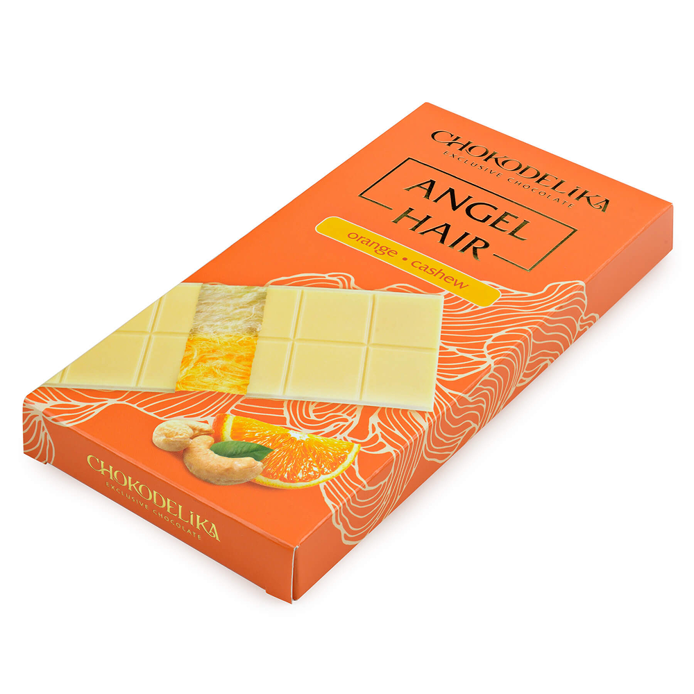 Шоколад белый "Аngel Hair", 150 гр, с начинкой апельсин-кешью