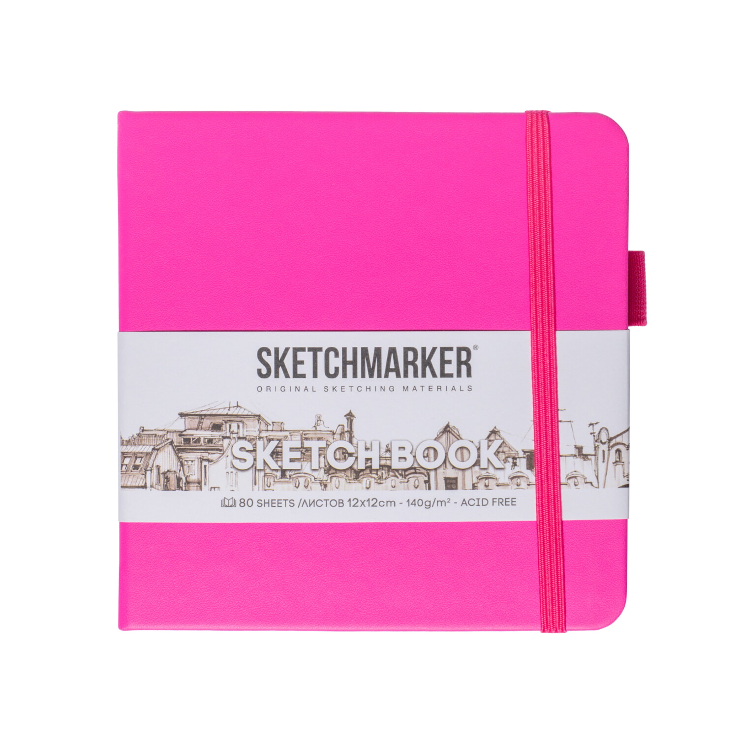 Скетчбук "Sketchmarker", 12x12 см, 140 г/м2, 80 листов, фуксия