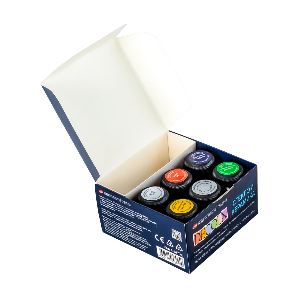 Краска акриловая по стеклу и керамике "Декола", набор 5 цветов, 20 мл, контур 2 шт., разбавитель - 4