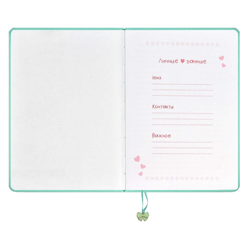 Книга записная "Бантик", А6+, 96 листов, линейка, кожзам., мятный - 4