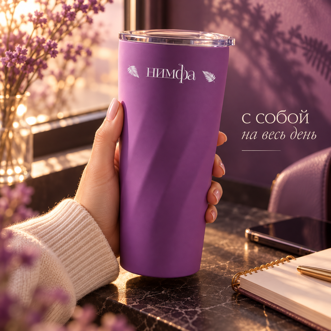 Термокружка "Нимфа", 600 мл, soft touch, фиолетовый - 2