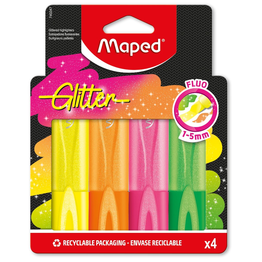 Набор маркеров текстовых "Glitter", 5 мм, скошенный, 4 цвета