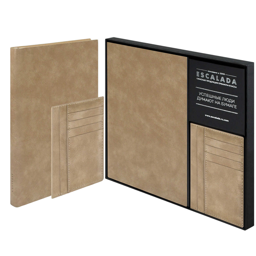 Набор ежедневник недатированный "Фланстэр", 320 страниц, + картхолдер, 100x140 мм., бежевый