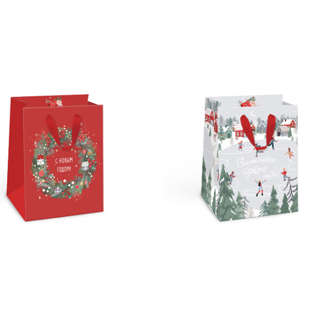 Пакет бумажный подарочный "Мишкина Клюква", 14х19х9 см, ассорти