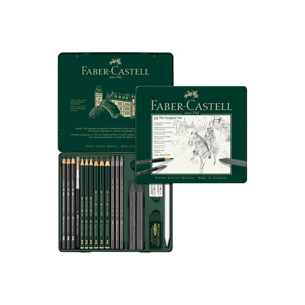 Карандаш чернографитный "Castell 9000", 19 штук, в металлическом футляре