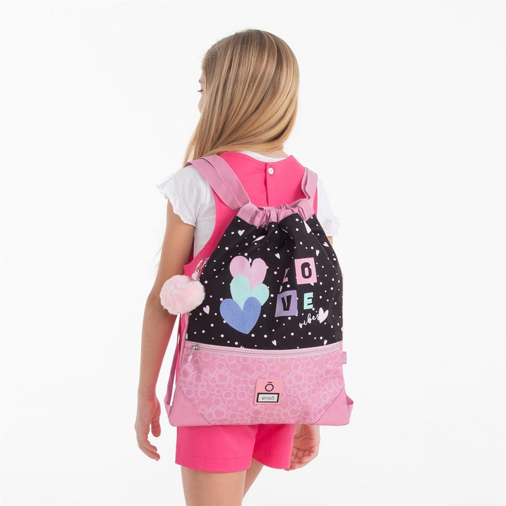 Мешок для обуви Enso "Love vibes", полиэстер, черный, розовый - 7 Мешок для обуви Enso "Love vibes", полиэстер, черный, розовый - 7