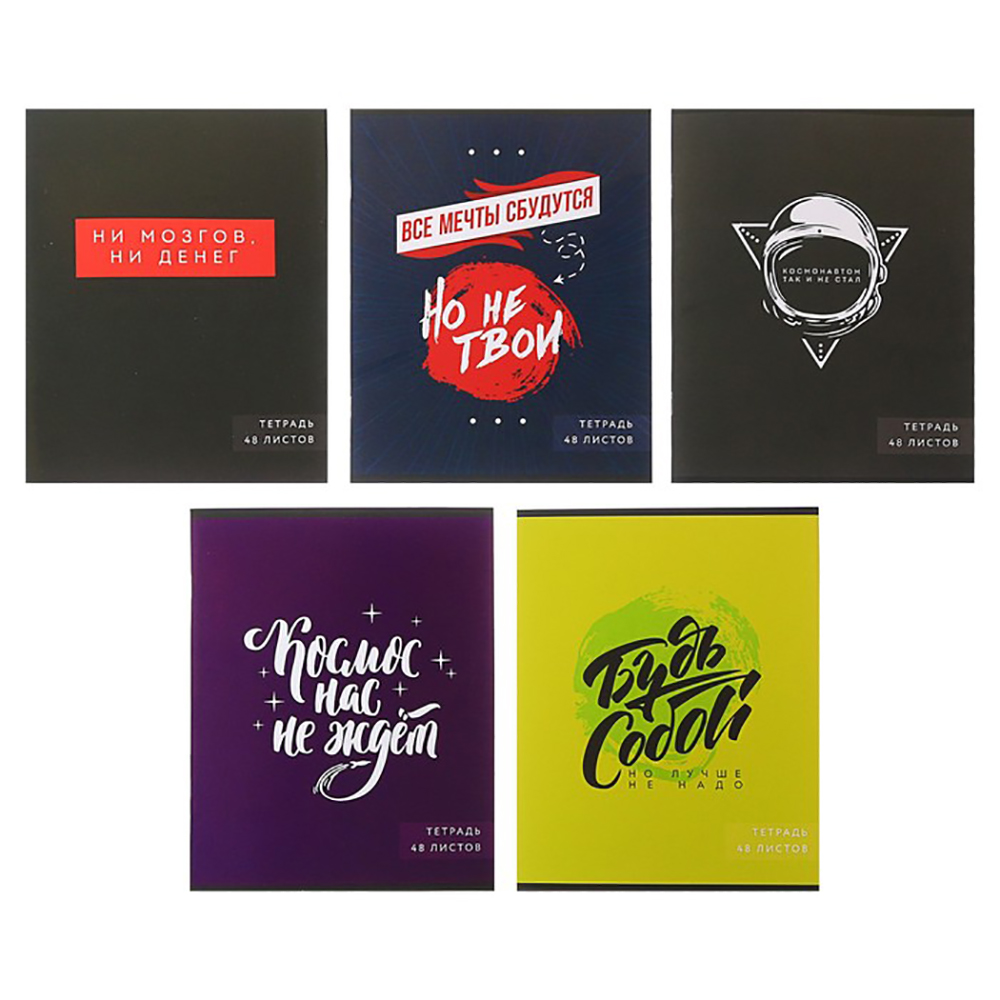 Тетрадь "Надпись-1", А5, 48 листов, клетка, ассорти