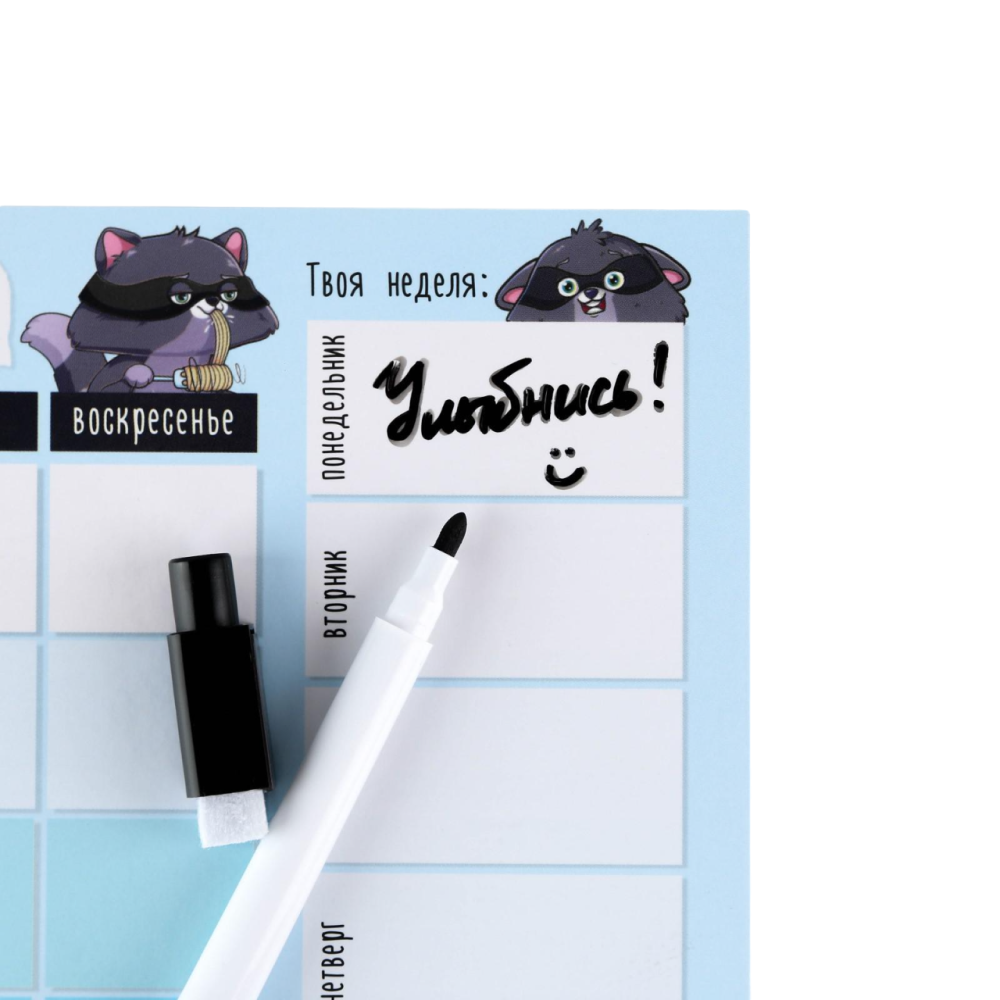 Планинг недатированный "Енотик", А4, на магните, с маркером