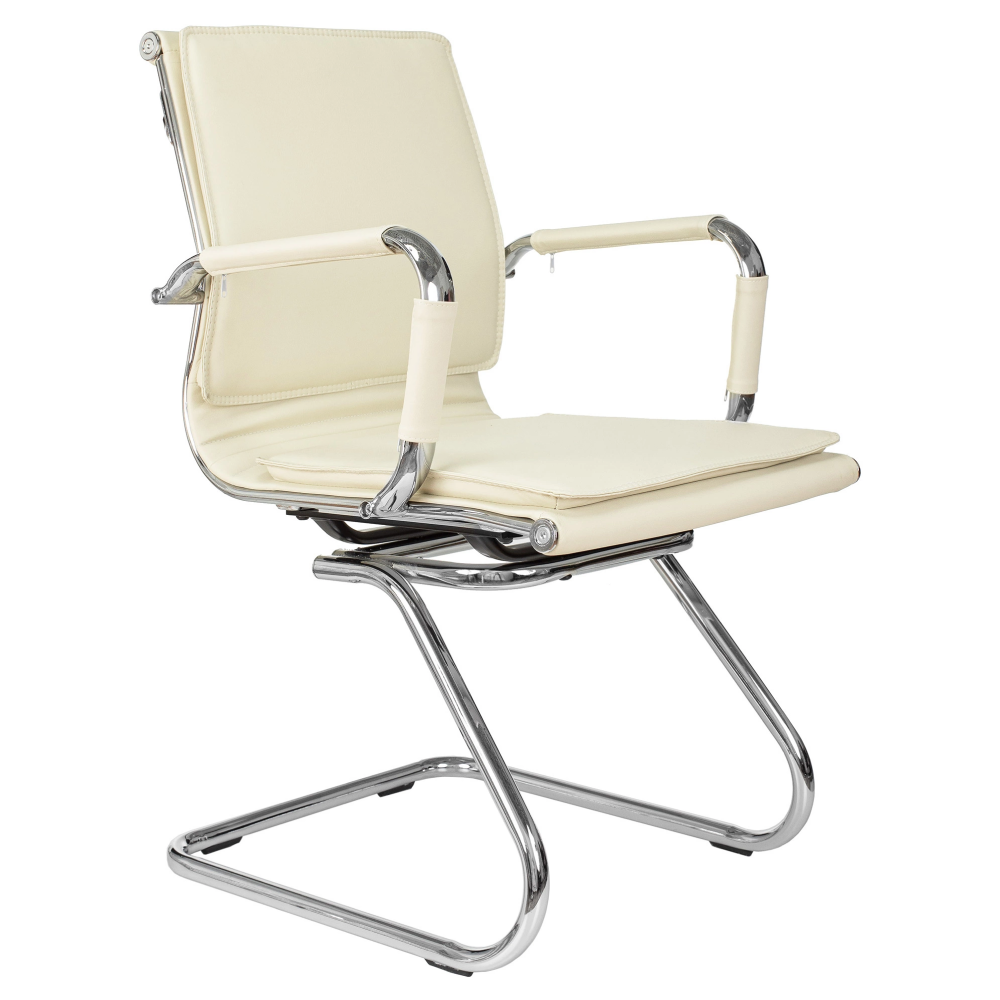 Кресло на полозьях "Бюрократ Ch-993-Low-V", экокожа, слоновая кость, металл хром