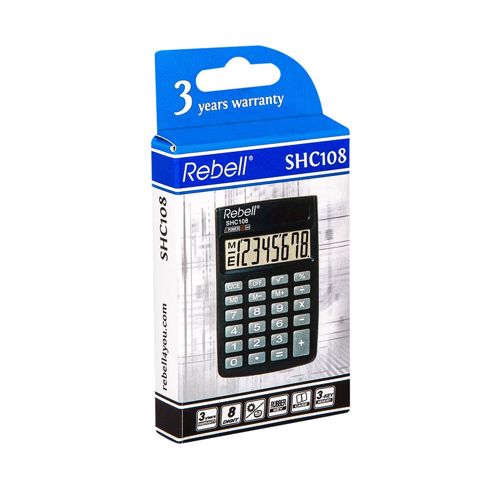Калькулятор карманный Rebell "SHC108 BX", 8-разрядный, черный - 3
