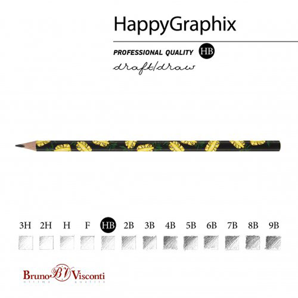 Карандаш чернографитный "HappyGraphix. Ананас", HВ, без ластика, черный, желтый 