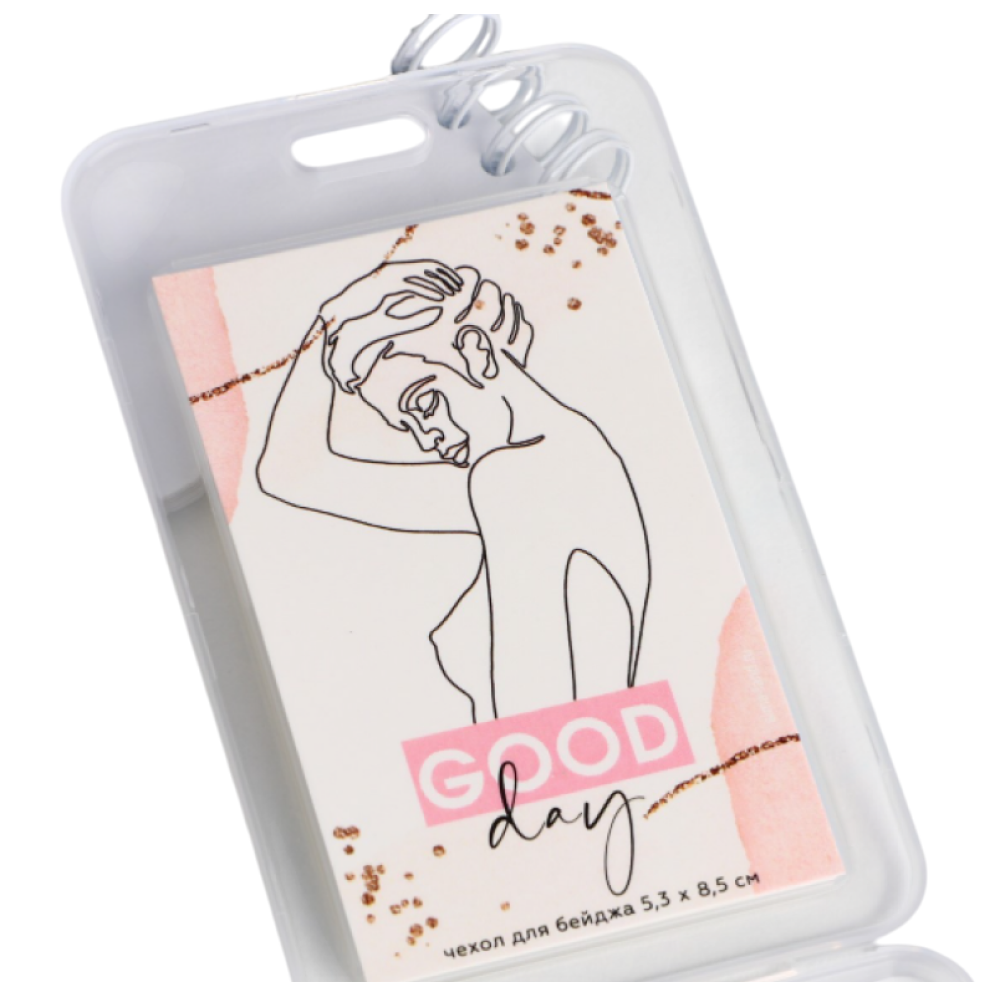 Чехол для бейджа "Good day с ушками", розовый