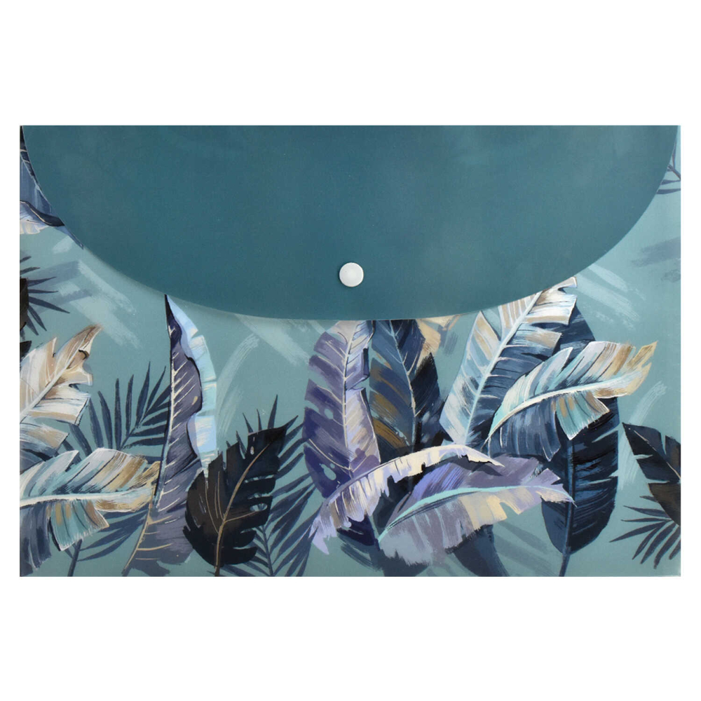 Папка конверт на кнопке "Листья", А4, морская волна