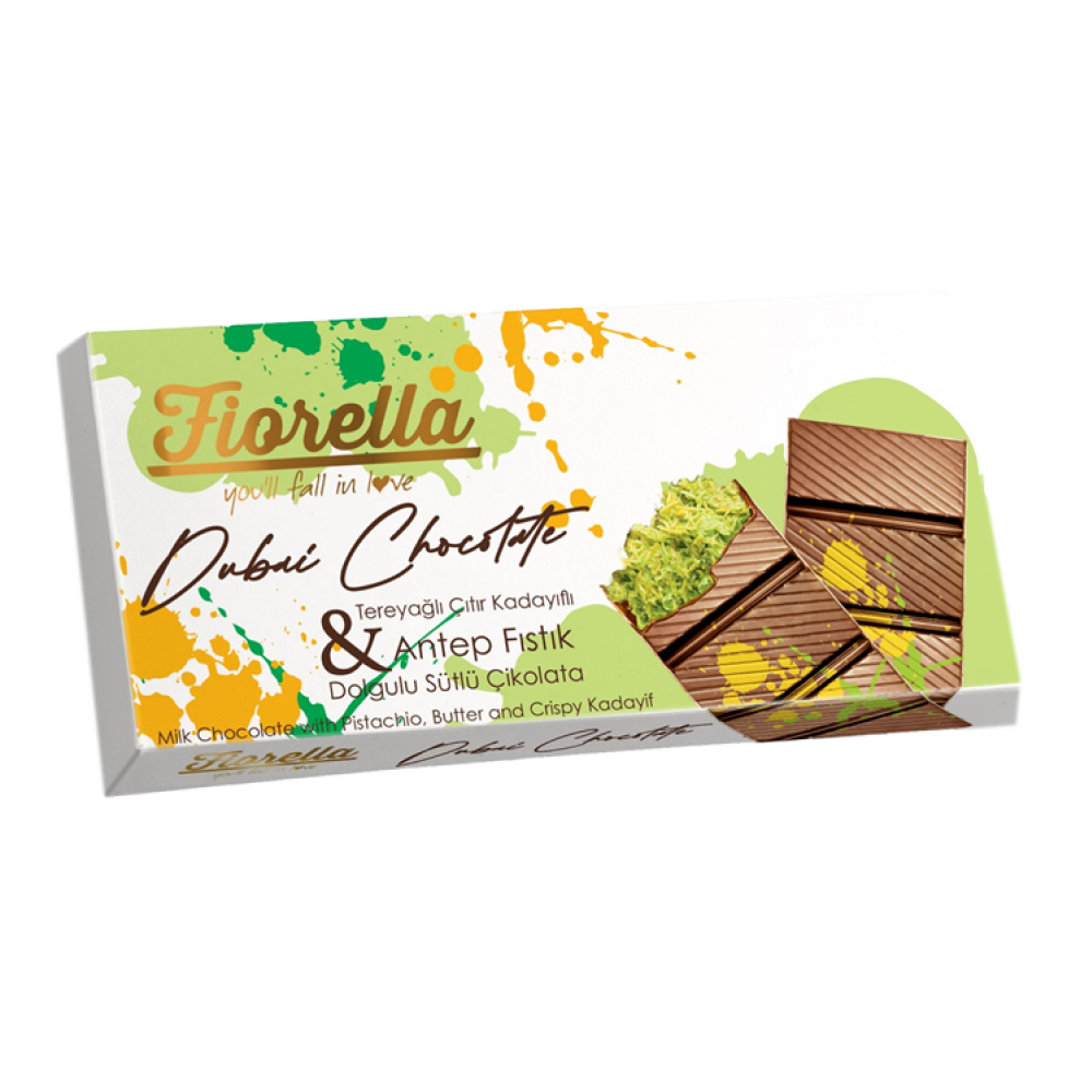 Шоколад молочный "Fiorella. Dubai Chocolate", 200 г, с начинкой из фисташки и кадаифа