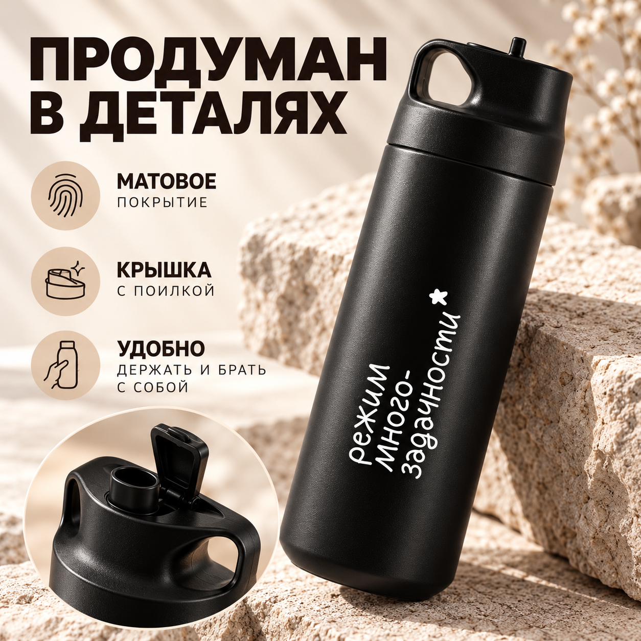 Термос "Режим многозадачности", 550 мл, черный