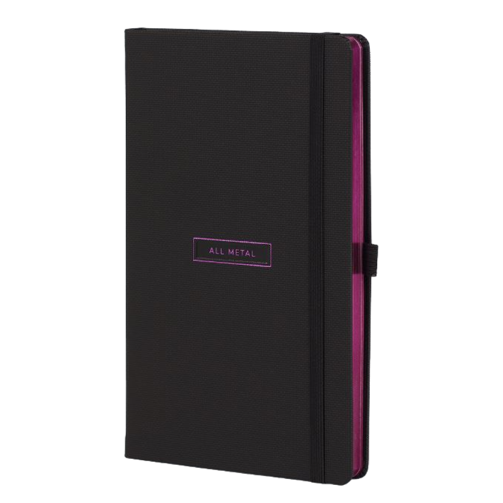 Блокнот "All metal fucsia", А5, 96 листов, на резинке, черный, срез фиолетовый - 3