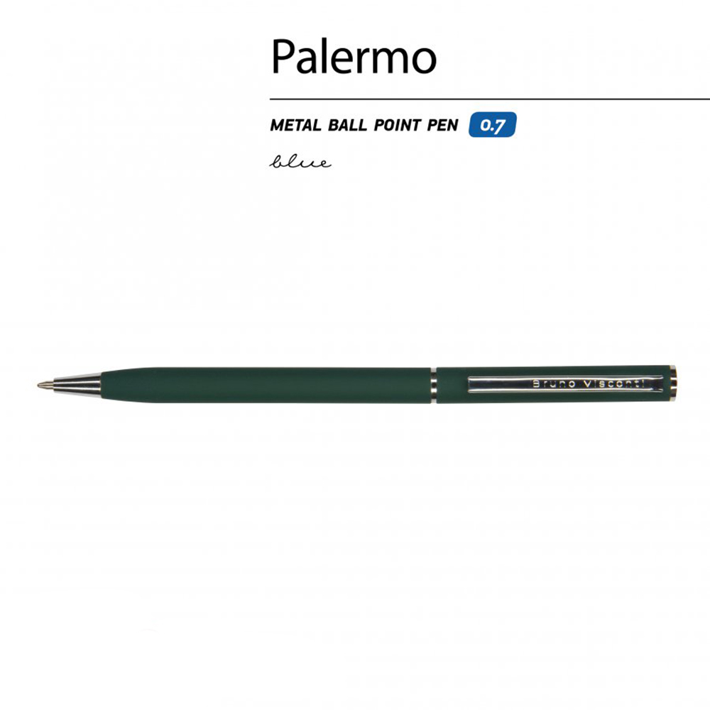 Ручка шариковая автоматическая "Palermo", 0.7 мм, зеленый, серебристый, стерж. синий - 3