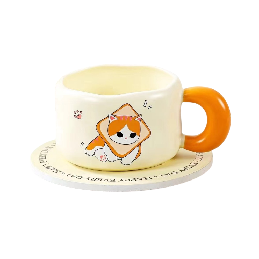 Кружка "Cat loves baking. Toast", керамика, 450 мл, бежевый, оранжевый