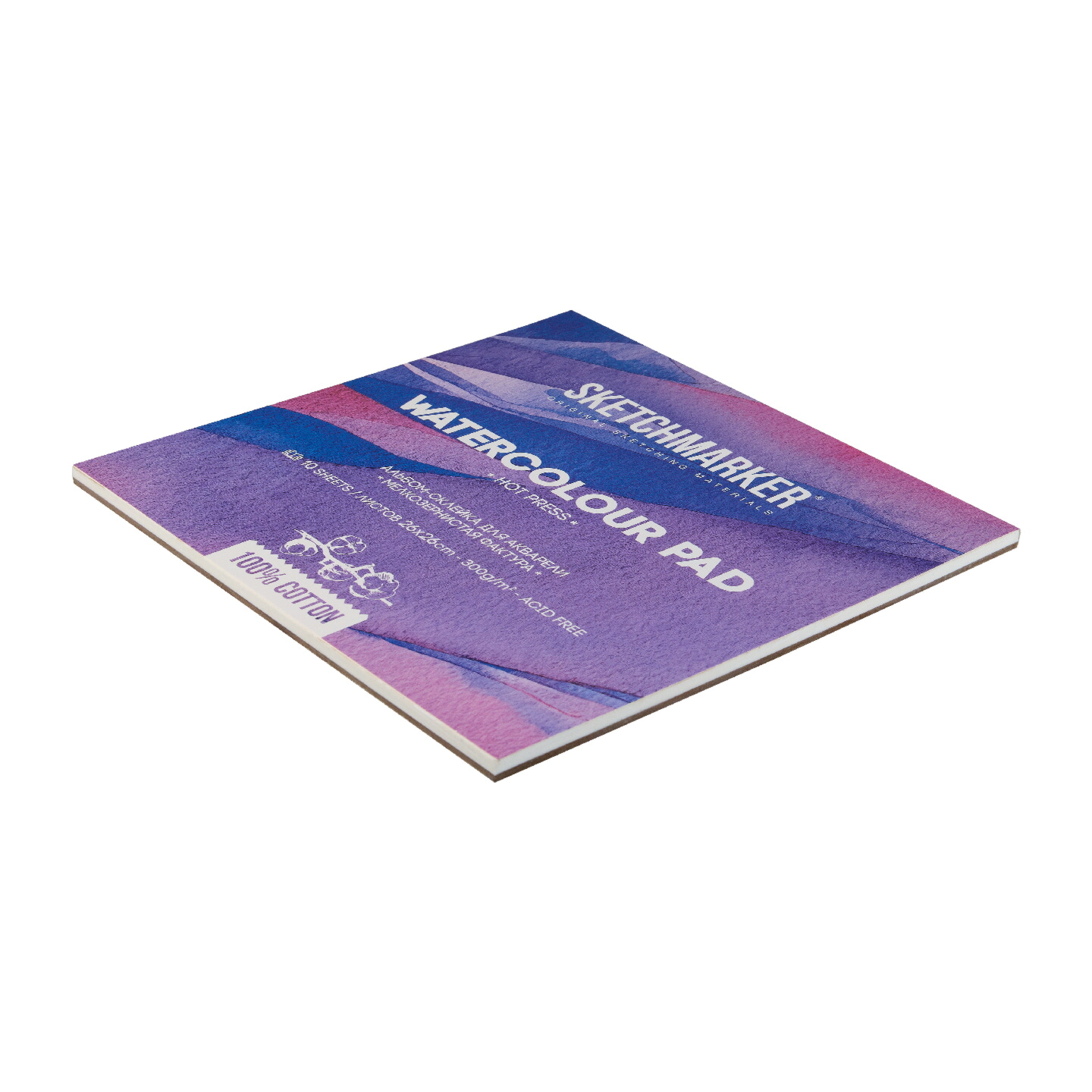 Блок бумаги для акварели "Sketchmarker", 26x26 см, 300 г/м2, 10 листов, мелкозернистая - 2
