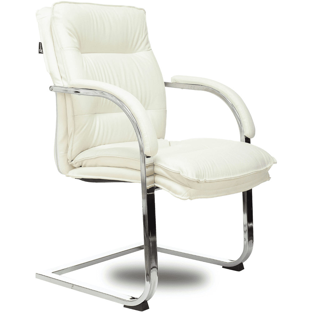 Кресло на полозьях "Бюрократ T-9927SL-LOW-V", натуральная кожа, слоновая кость, металл хром