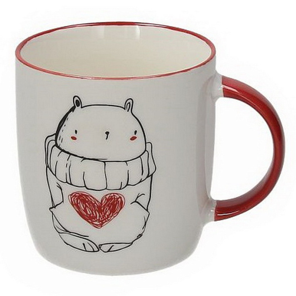 Кружка фарфоровая "Медвежонок с сердцем", 350 мл, белый, красный