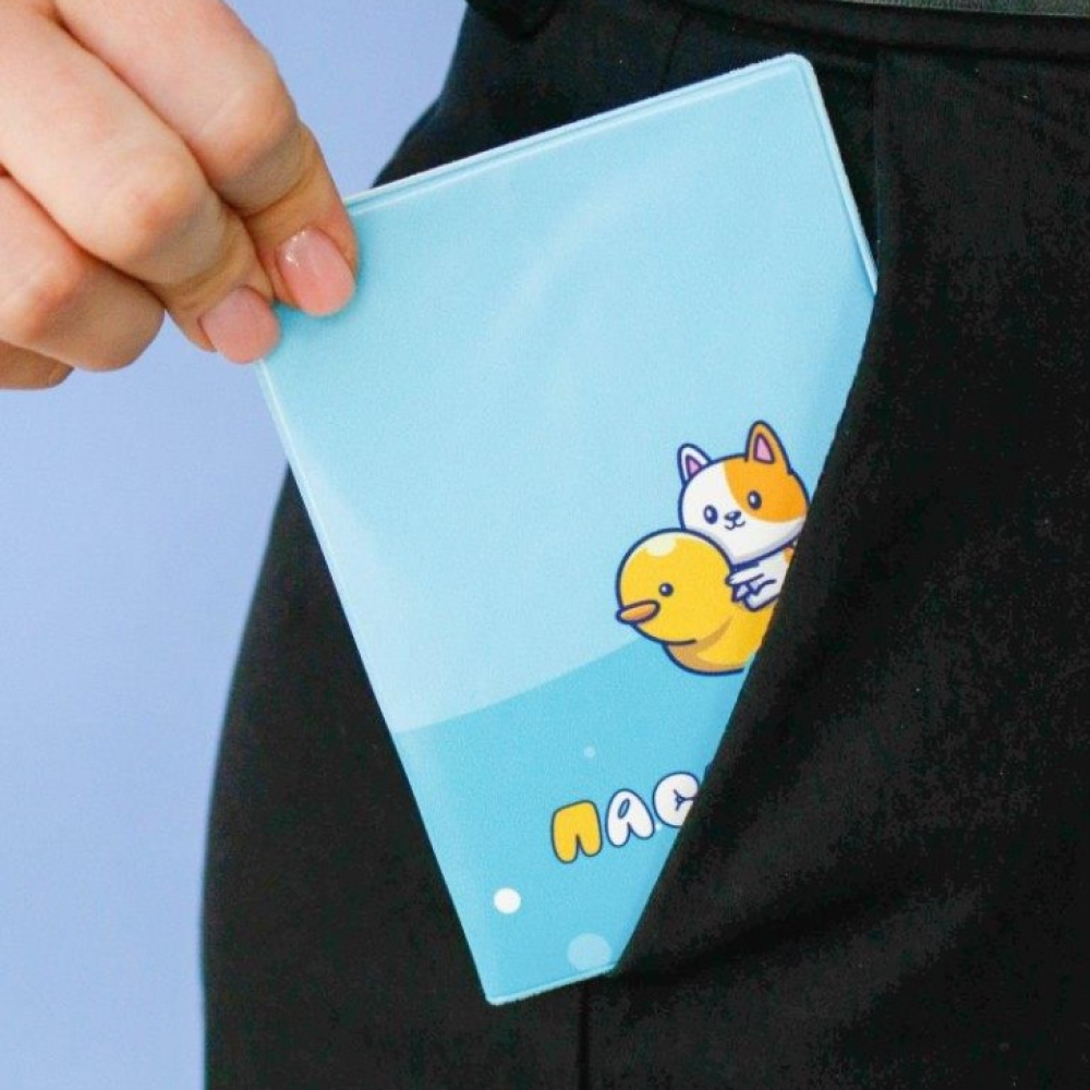 Обложка для паспорта "Duck and cat", голубой - 3