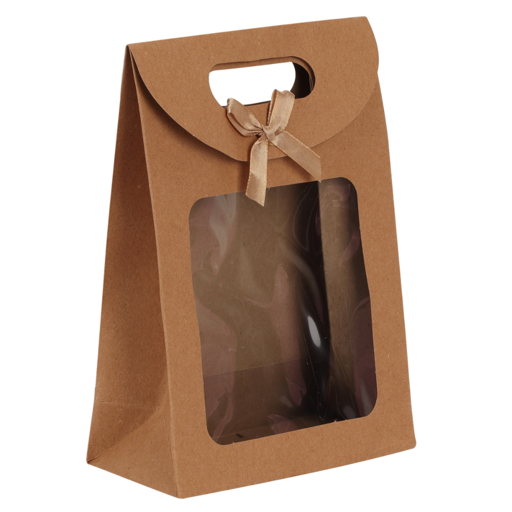 Пакет бумажный подарочный "216577", 14х21х7 см, с окном, крафт