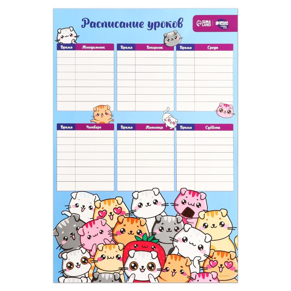 Расписание уроков "Мур-р-рчательные котики", А3